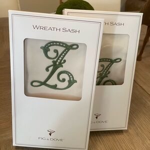 Monogram Fig and Dove Green Wreath Sash, Z (set of two)